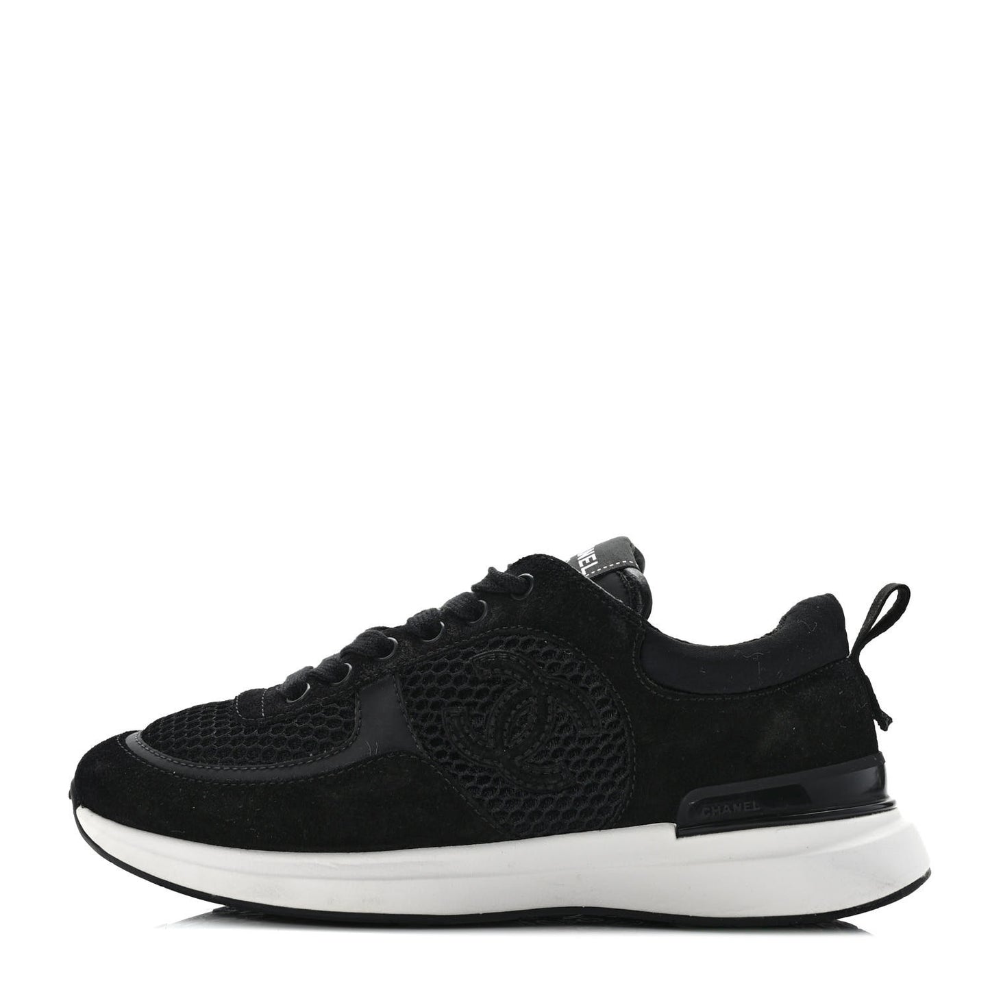 Calfskin Mesh Lycra Suede Womens Logo Sneakers 36.5 Black