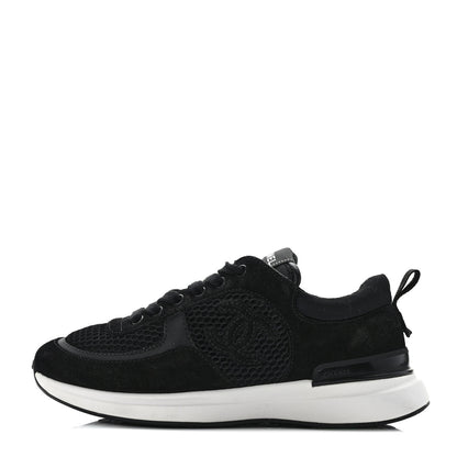Chanel Calfskin Mesh Lycra Suede Womens Logo Sneakers 36.5 Black 1 of 6