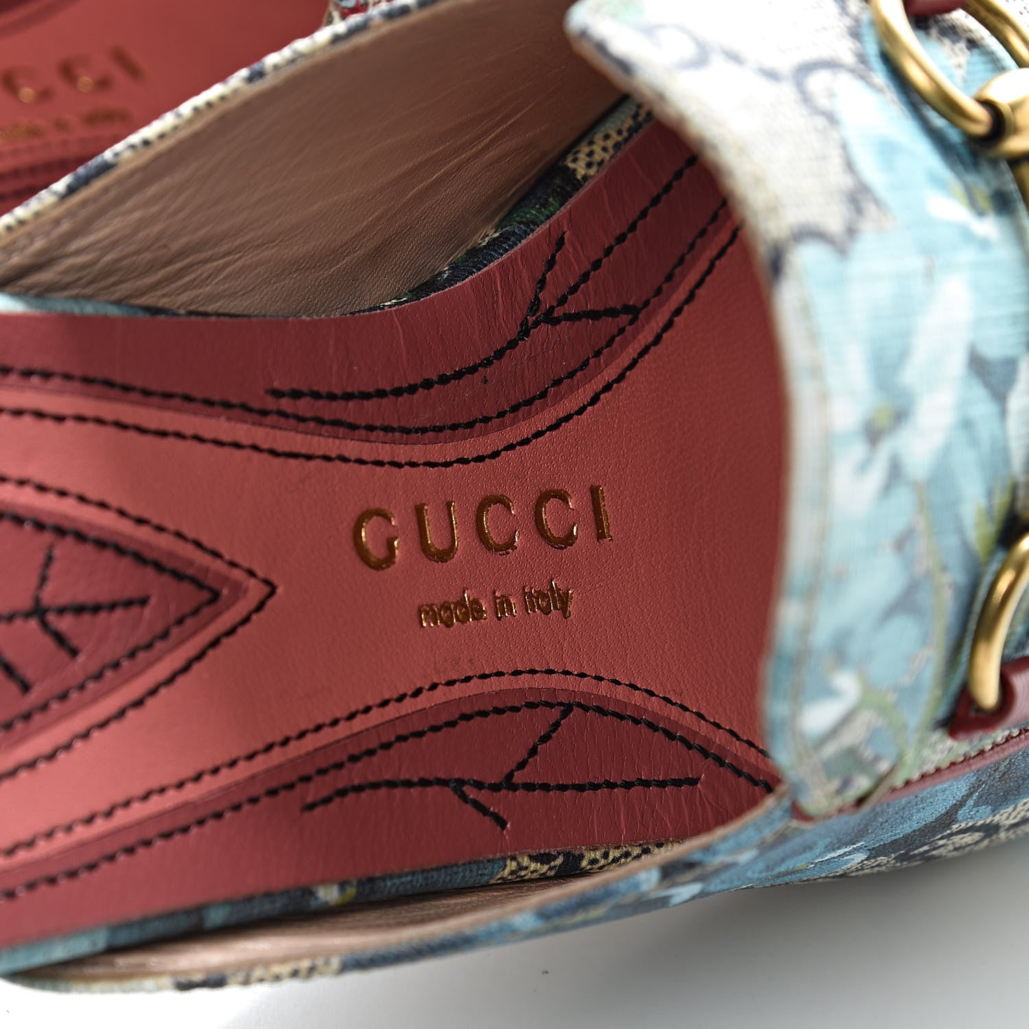 Gucci GG Supreme Monogram Blooms Womens Princetown Slippers 37.5 Beige Blue Navy Hibiscus Red 5 of 9