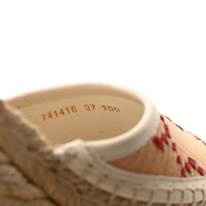 Gucci GG Raffia Monogram Ankle Wrap Platform Espadrille Wedge Sandals 37 Beige 8 of 9