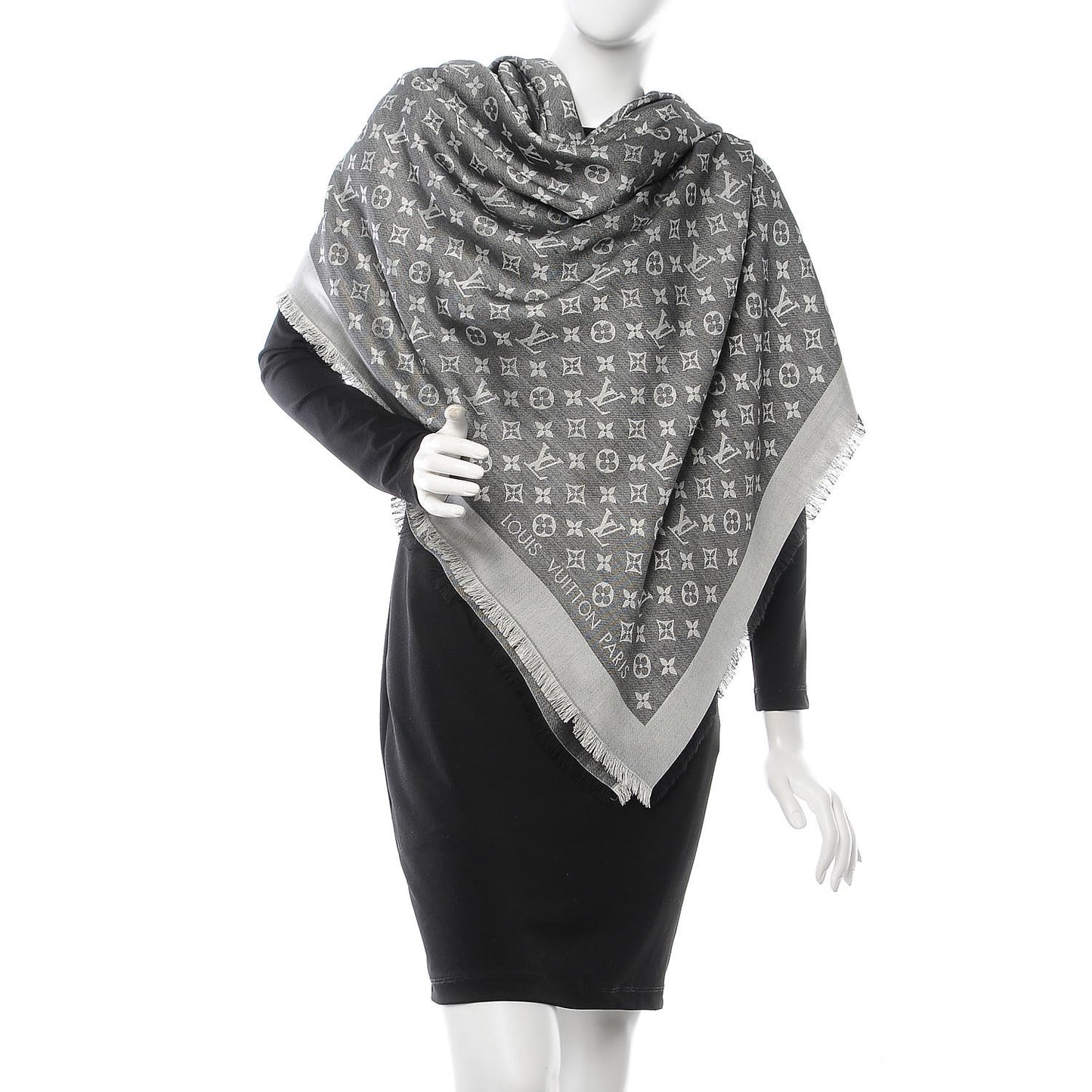 Wool Silk Monogram Denim Shawl Black