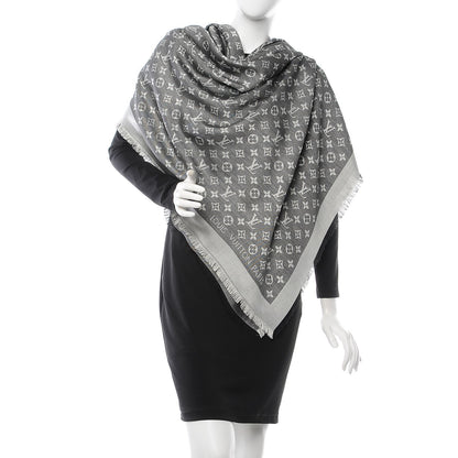 Louis Vuitton Wool Silk Monogram Denim Shawl Black 2 of 6