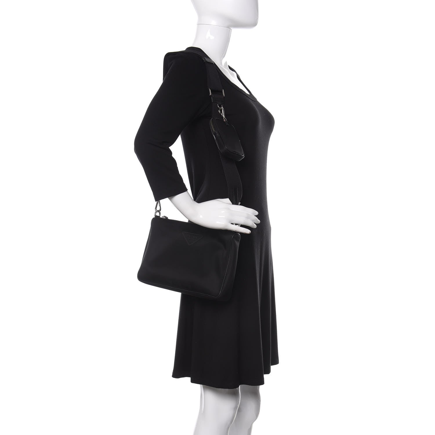 Prada Nylon Rubber Logo Compact Crossbody Bag Black 2 of 12