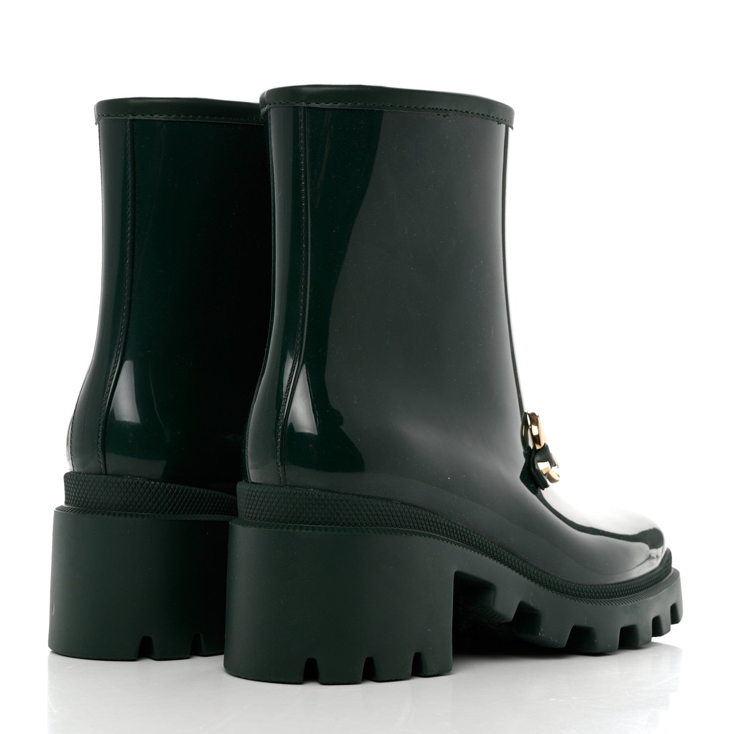 Gucci Rubber Womens Horsebit Ankle Boots 37 Vintage Green 4 of 8