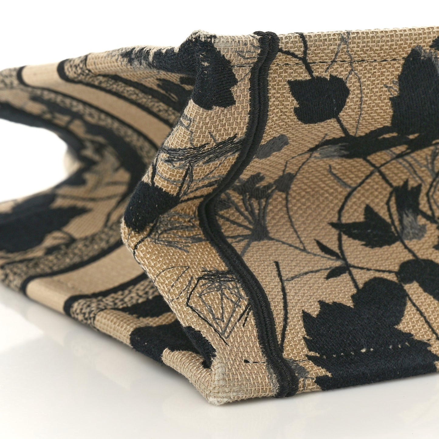 Canvas Embroidered Medium Fleurs Mystiques Book Tote Black Beige