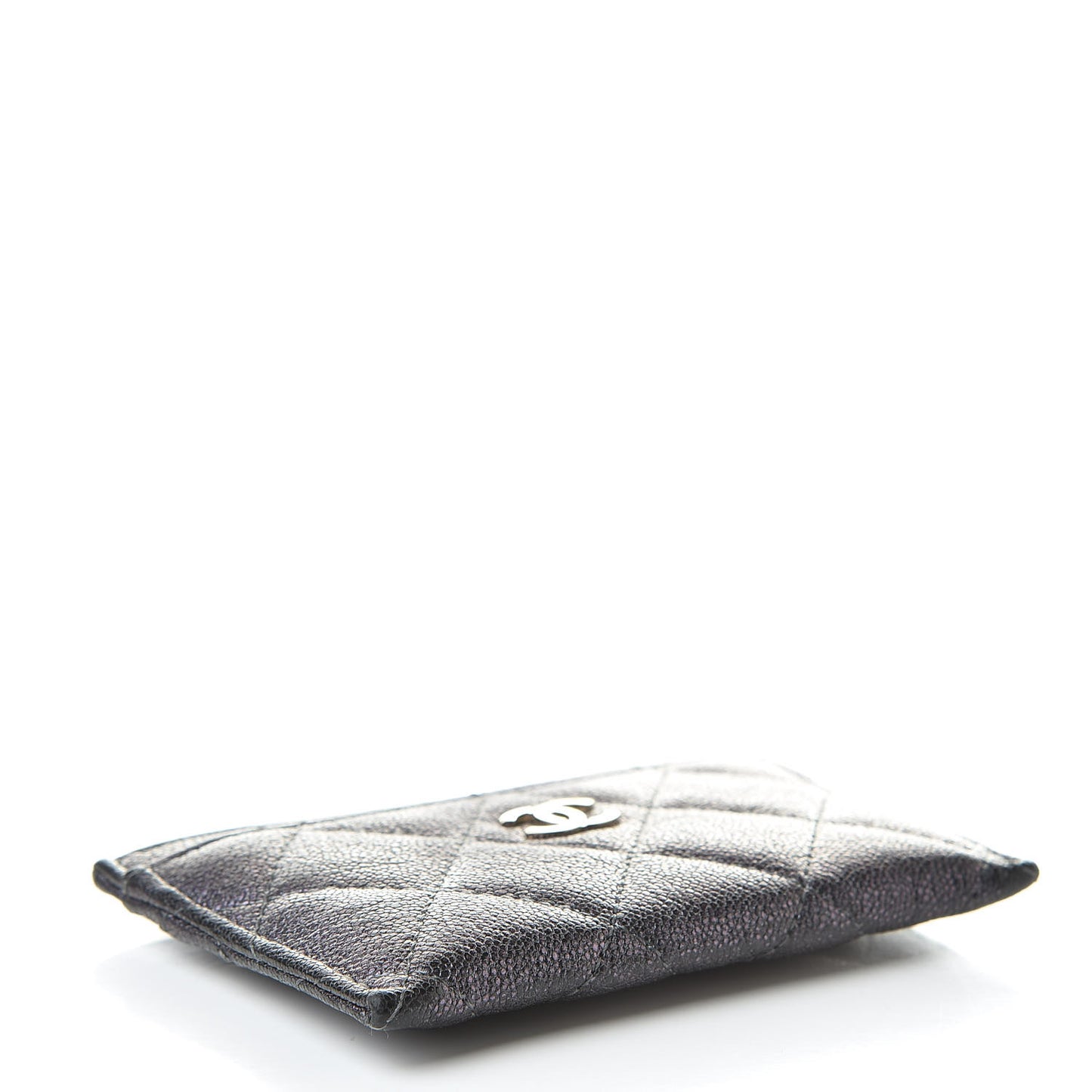 Iridescent Caviar Quilted Card Holder Black