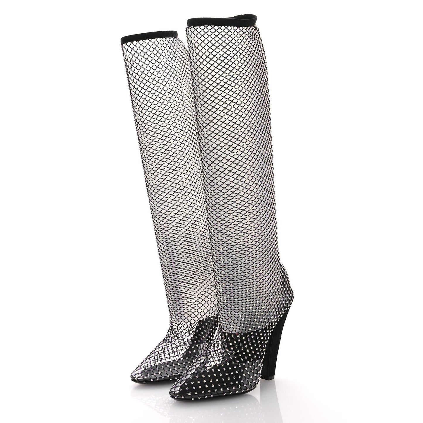 Mesh Crystal Suede Koller 110 Knee High Boots 38.5 Black