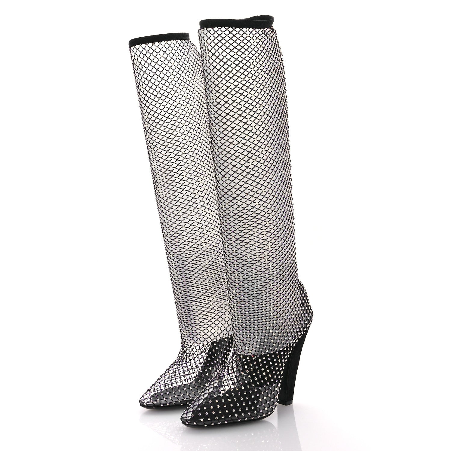 Saint Laurent Mesh Crystal Suede Koller 110 Knee High Boots 38.5 Black 4 of 10