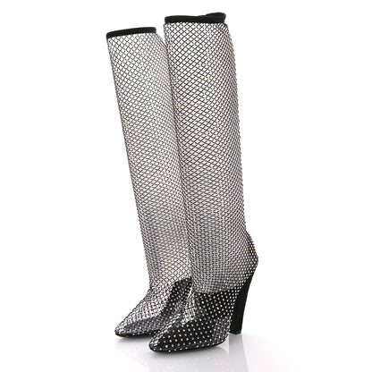 Saint Laurent Mesh Crystal Suede Koller 110 Knee High Boots 38.5 Black 4 of 10