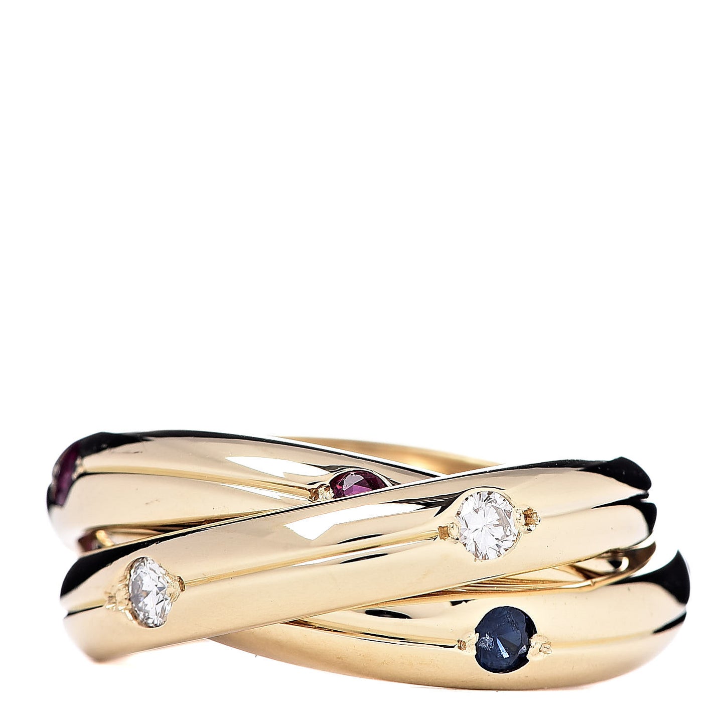 18K Yellow Gold Diamond Sapphire Ruby Constellation Trinity Ring 52 6