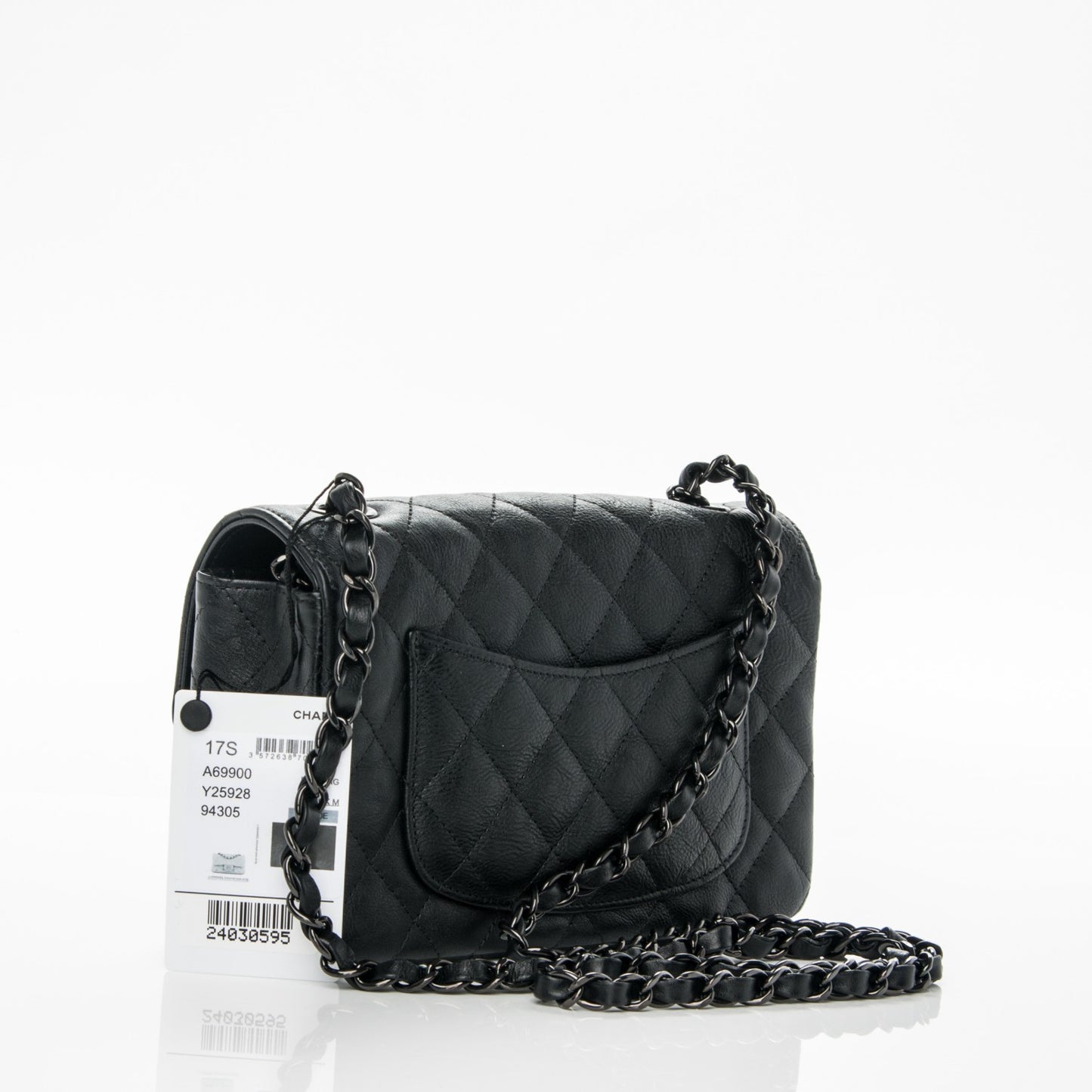 Crumpled Calfskin Quilted Mini Rectangular Flap So Black