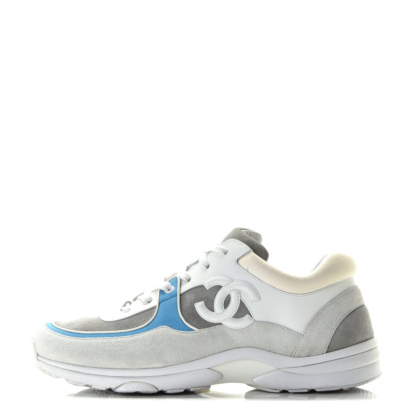 Suede Calfskin Mens CC Sneakers 45 White Grey Blue