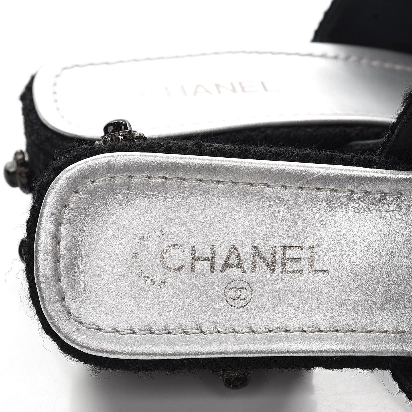 Tweed Stone Crystal Mules 39 Black