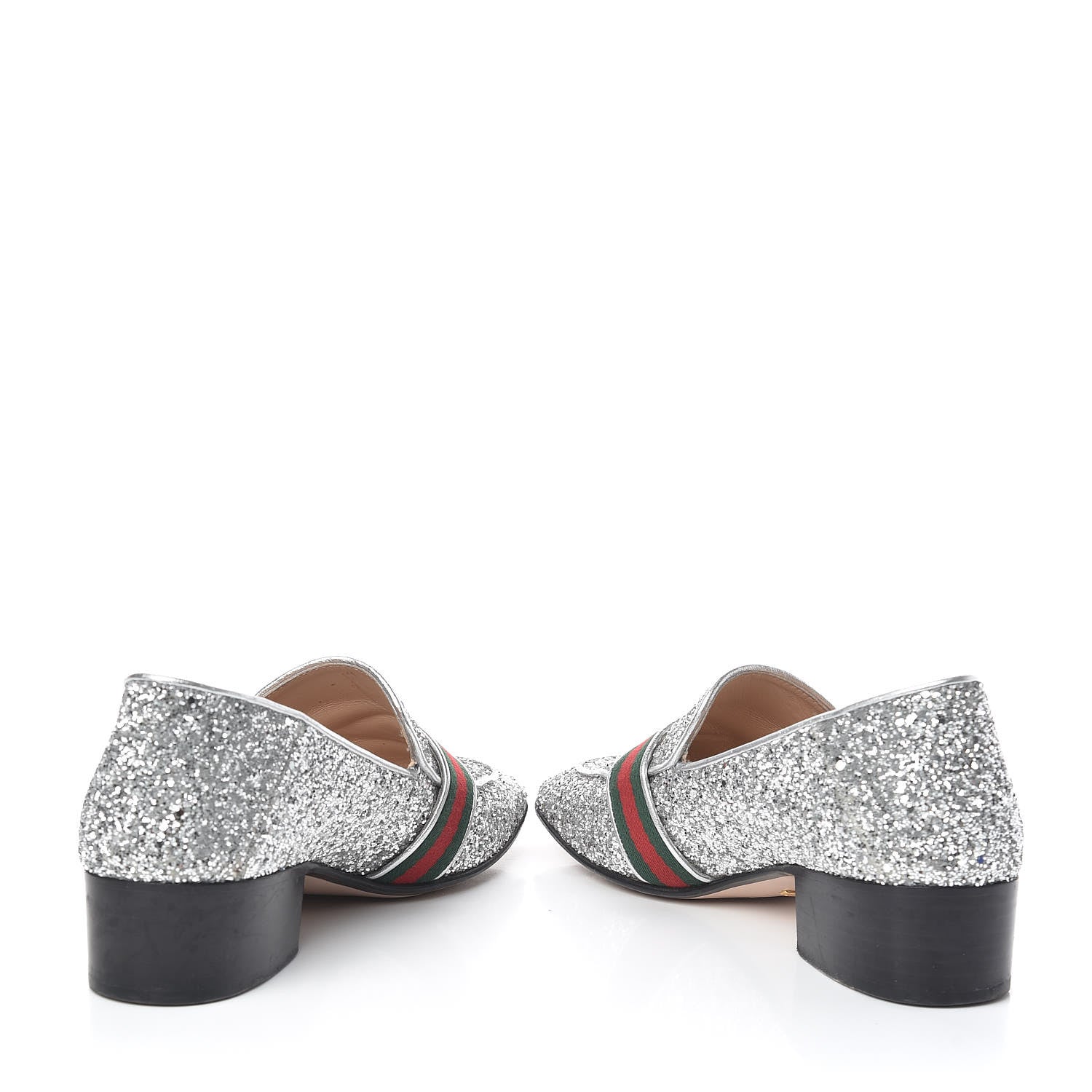 Gucci Glitter Web Peyton Loafers 38 Silver 5 of 11
