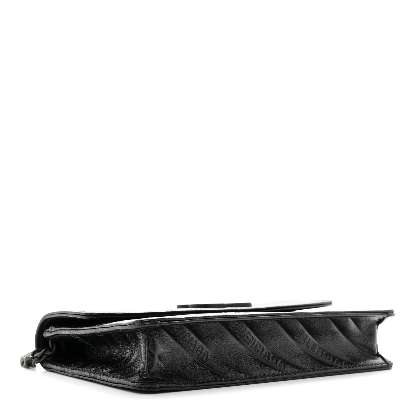 Shiny Goatskin Logo Embossed Monochrome BB Wallet On Chain Black
