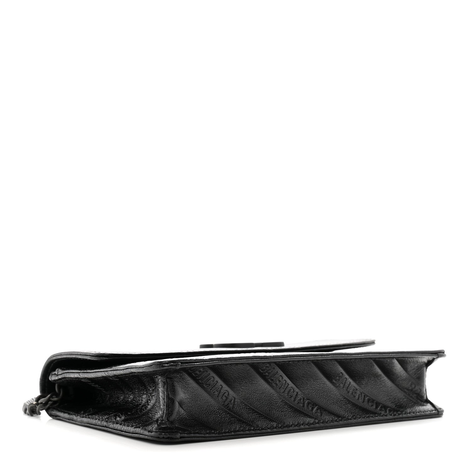 Balenciaga Shiny Goatskin Logo Embossed Monochrome BB Wallet On Chain Black 4 of 9