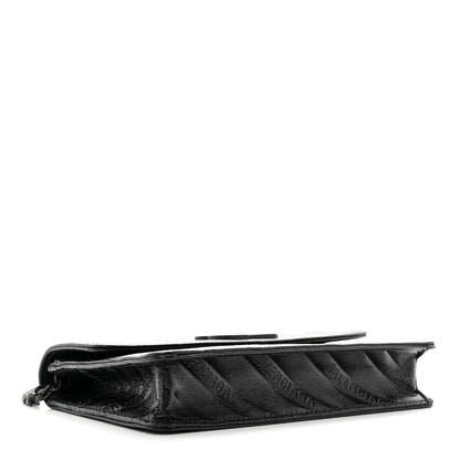 Balenciaga Shiny Goatskin Logo Embossed Monochrome BB Wallet On Chain Black 4 of 9