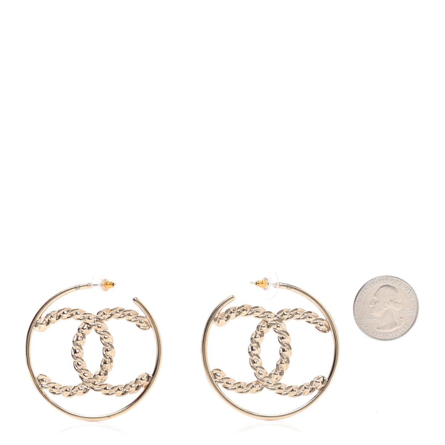 Crystal Chain Chanel Strass CC Drop Earrings Gold