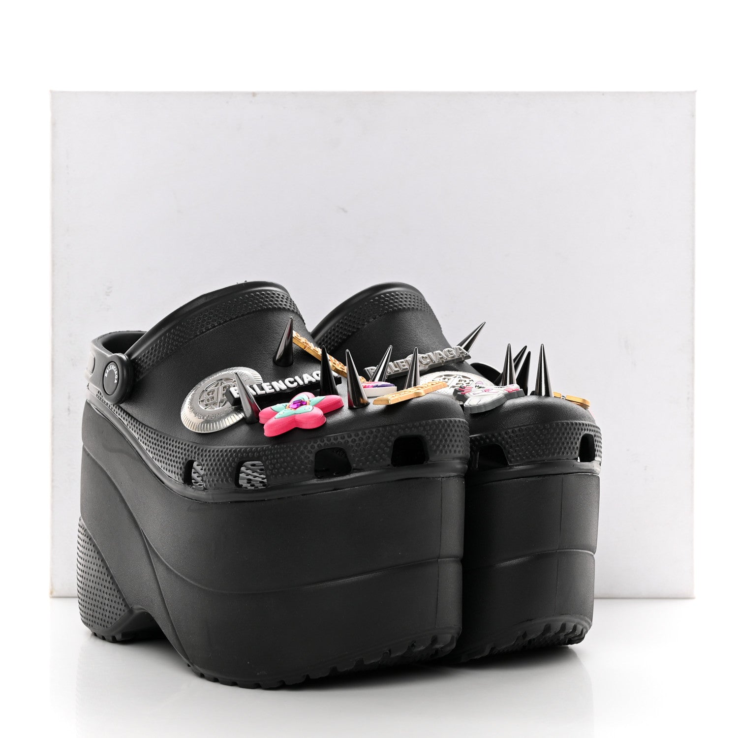 Balenciaga X CROCS Rubber Textured Spiked Womens Platform Sandals 37 Black 12 of 12