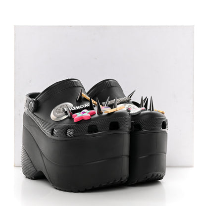 Balenciaga X CROCS Rubber Textured Spiked Womens Platform Sandals 37 Black 12 of 12