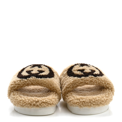 Gucci Shearling Womens Eileen Slide Sandals 37 Cocoa Butterscotch 3 of 10