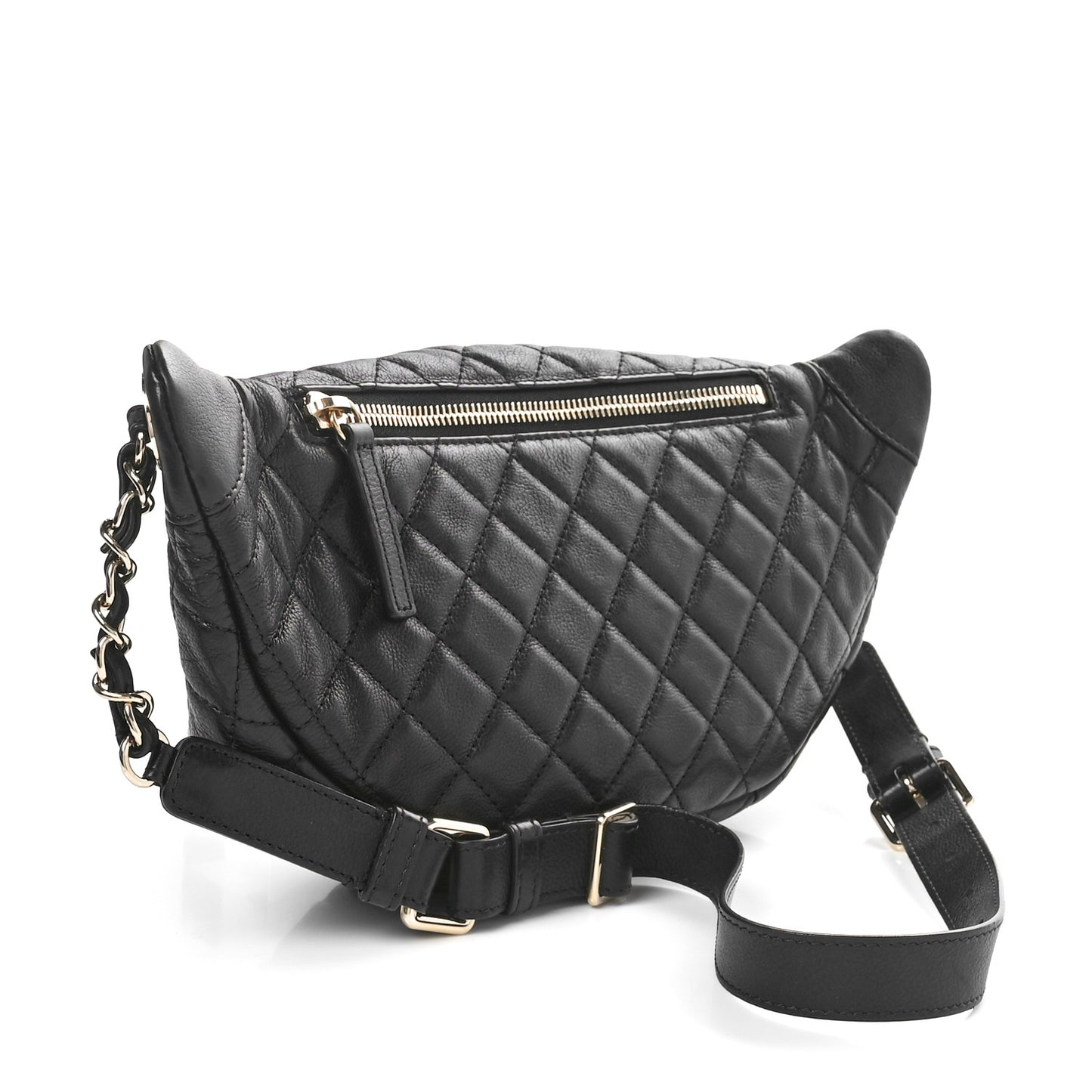 Calfskin Quilted Banane Waist Bag Fanny Pack Black