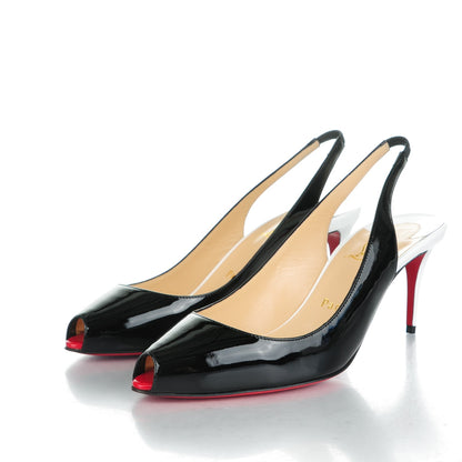 Christian Louboutin Patent Tibur Slingback 70 Pumps 38 Black White 3 of 7