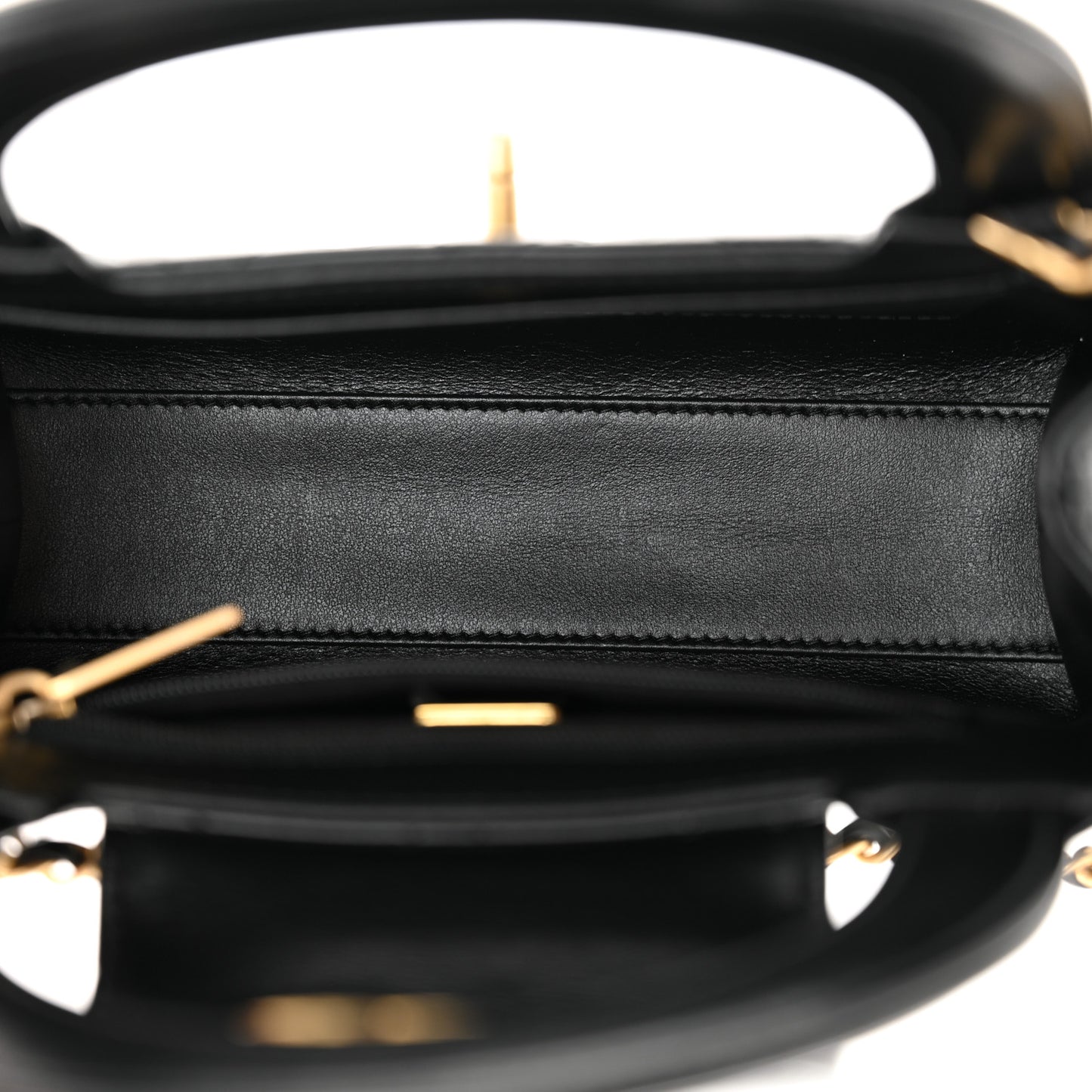 Shiny Aged Calfskin Quilted Nano Kelly Shopper Black