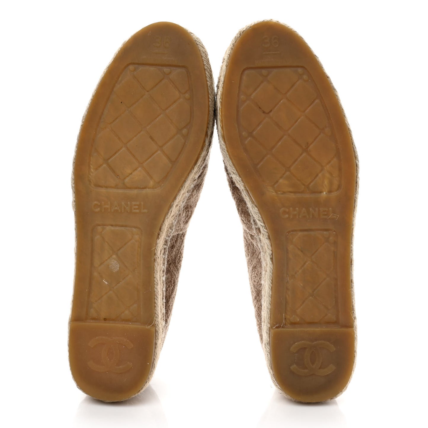 Velvet Grosgrain Quilted Camellia CC Espadrilles 36 Beige Black