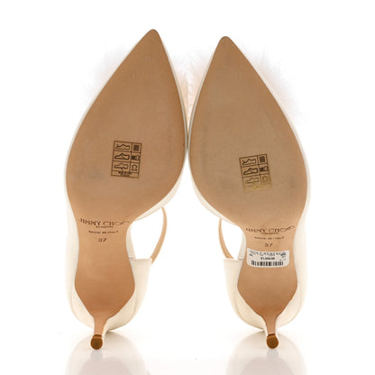 Jimmy Choo Satin Faux Fur Rosa 100 Pom Pom 37 White 5 of 8