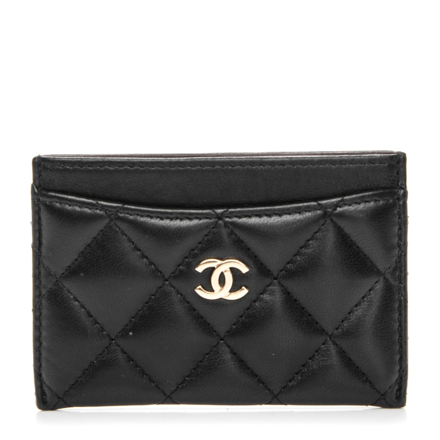 Lambskin Quilted Card Holder Black