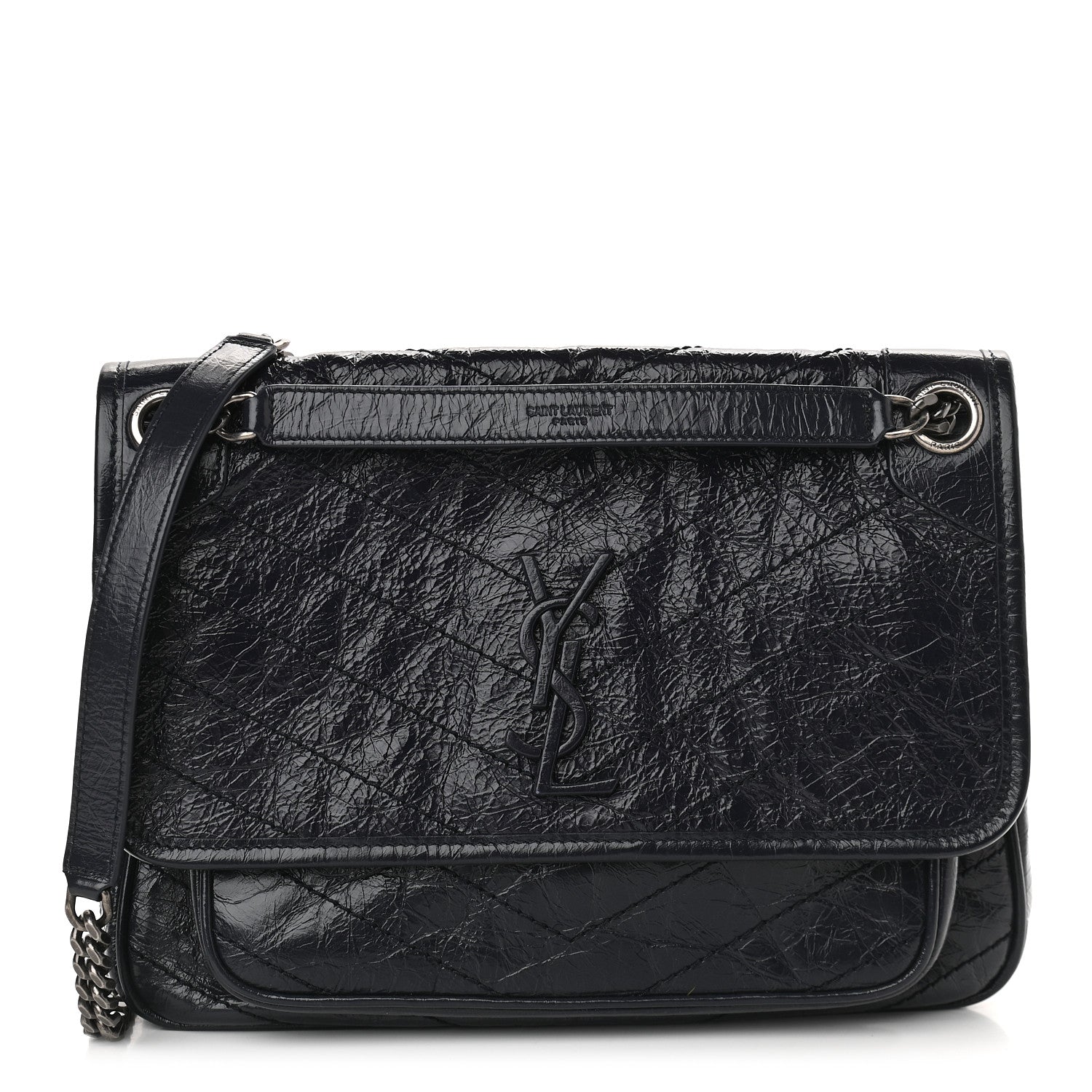 Saint Laurent Crinkled Calfskin Matelasse Monogram Medium Niki Chain Satchel Deep Marine 1 of 9