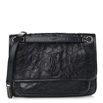 Saint Laurent Crinkled Calfskin Matelasse Monogram Medium Niki Chain Satchel Deep Marine 1 of 9