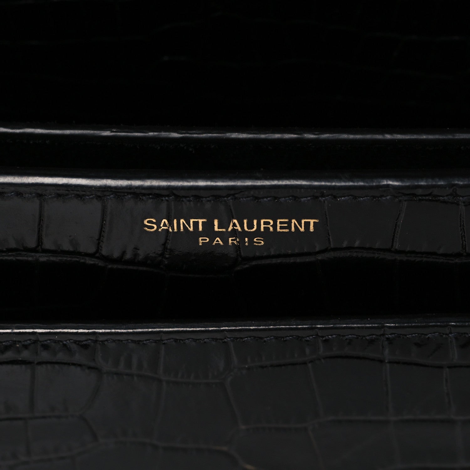 Saint Laurent Calfskin Crocodile Embossed Large Monogram Sunset Black 6 of 10