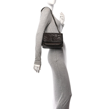 Saint Laurent Crinkled Lambskin Matelasse Monogram Baby Niki Chain Satchel Chocolate 2 of 11