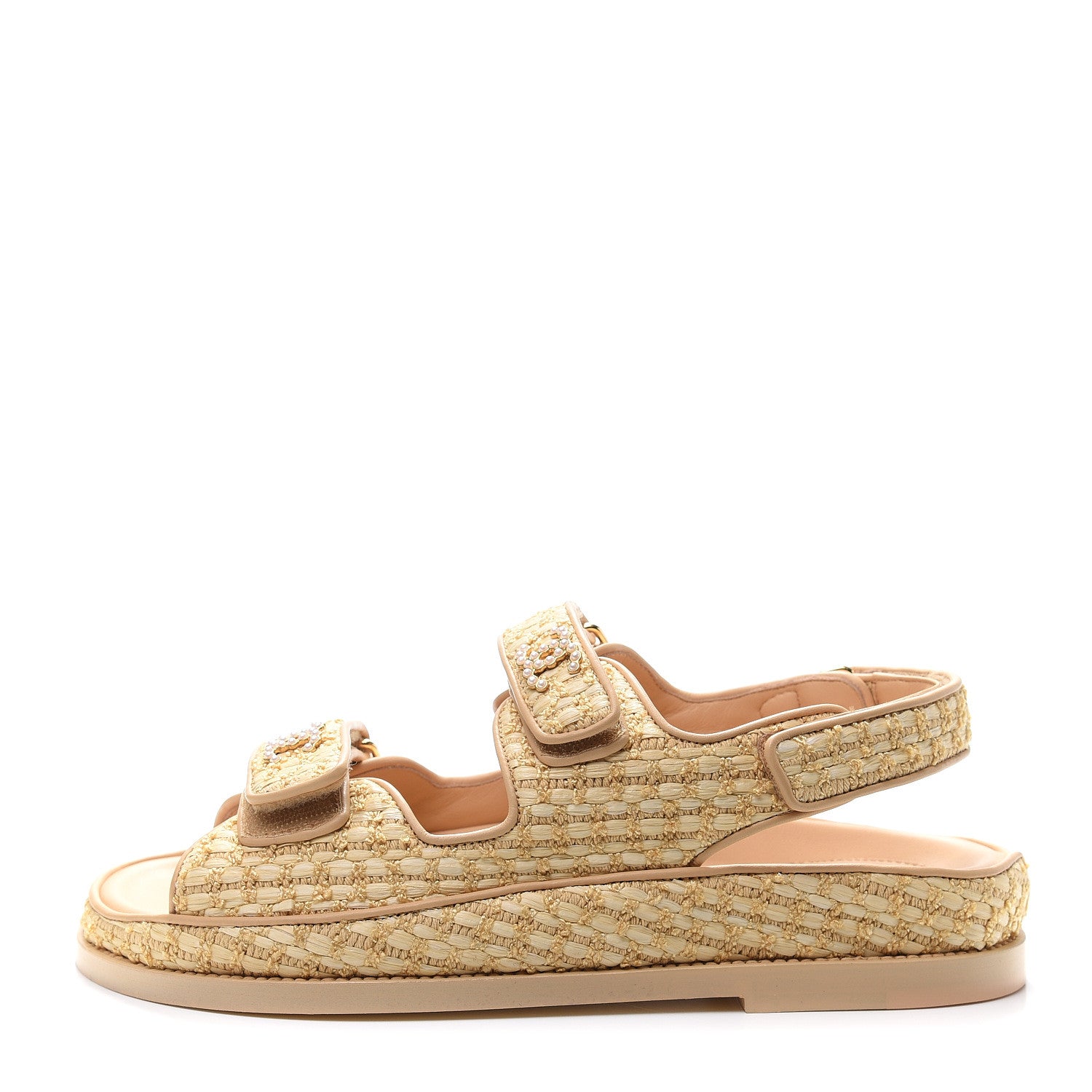 Chanel Braided Fabric Velcro Dad Sandals 38 Beige 1 of 9