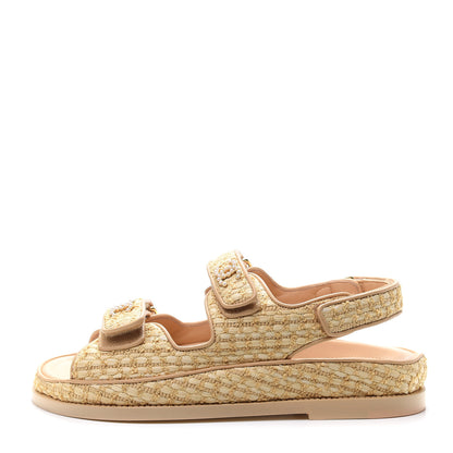 Chanel Braided Fabric Velcro Dad Sandals 38 Beige 1 of 9