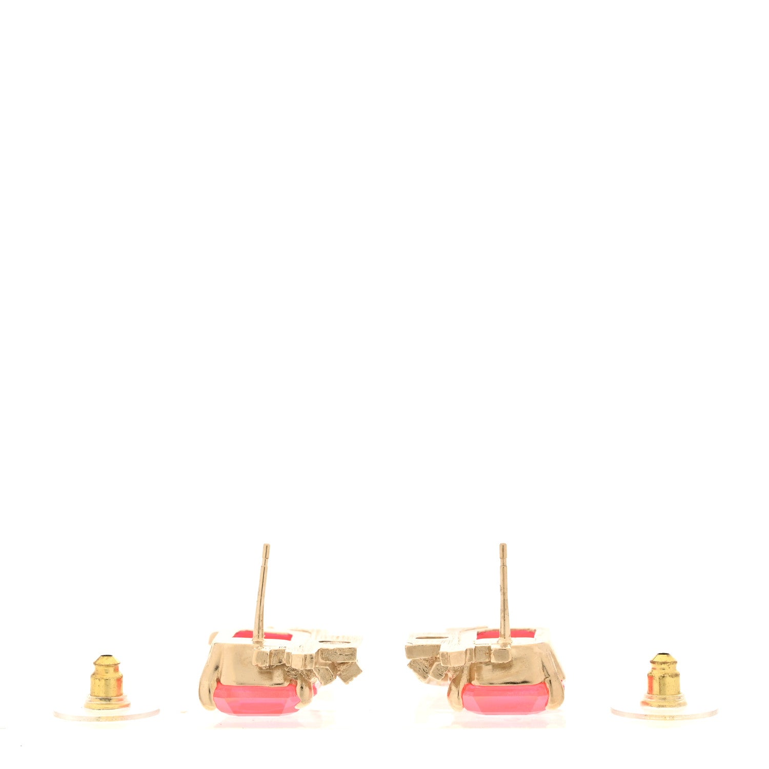 Chanel Metal Crystal CC Earrings Gold Pink 3 of 6