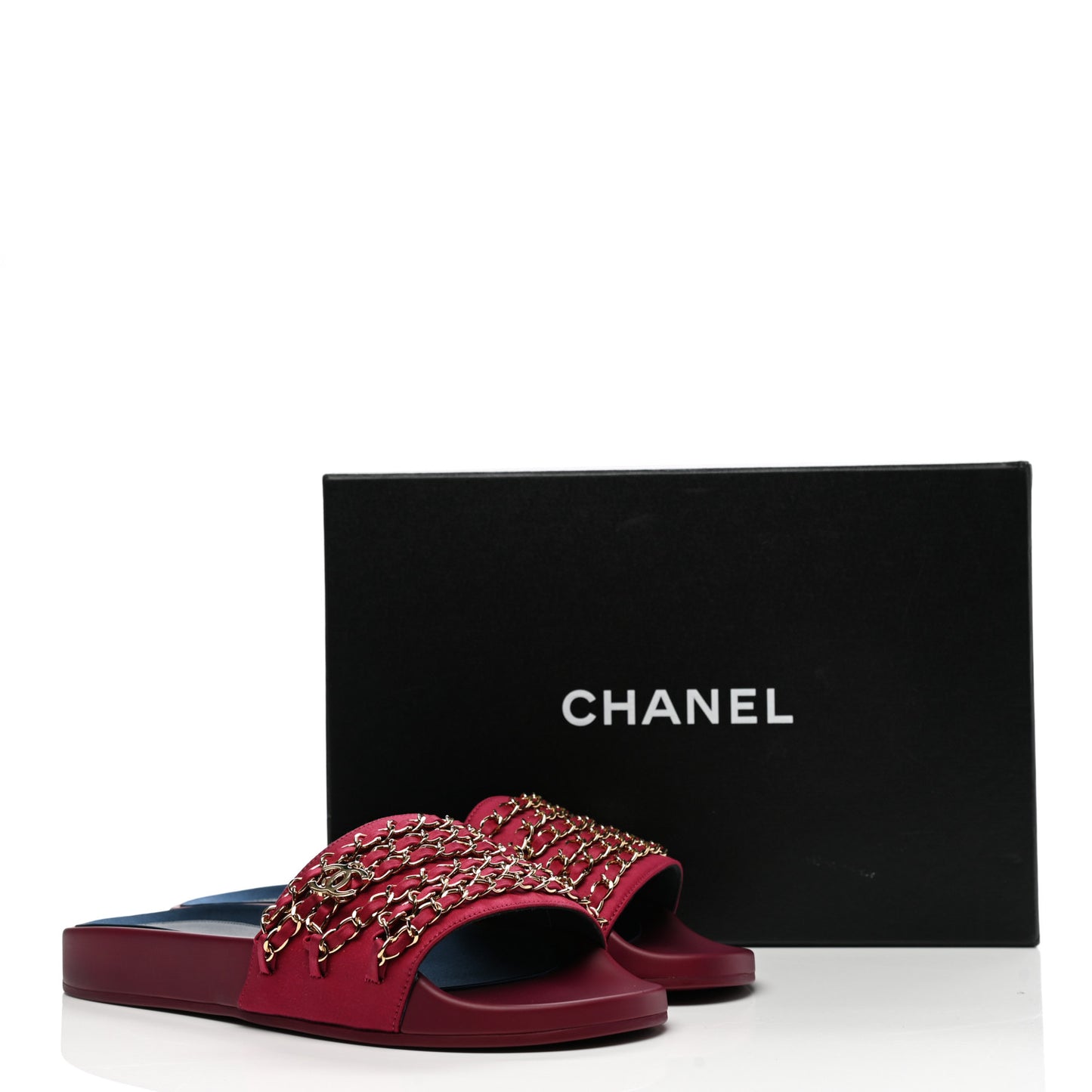 Satin Chain Flat Sandals 39 Dark Fuchsia