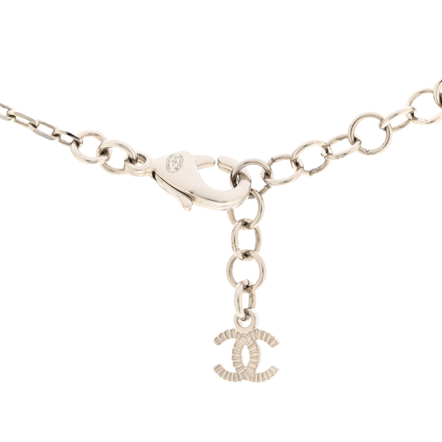 Metal Crystal CC Round Pendant Necklace Silver