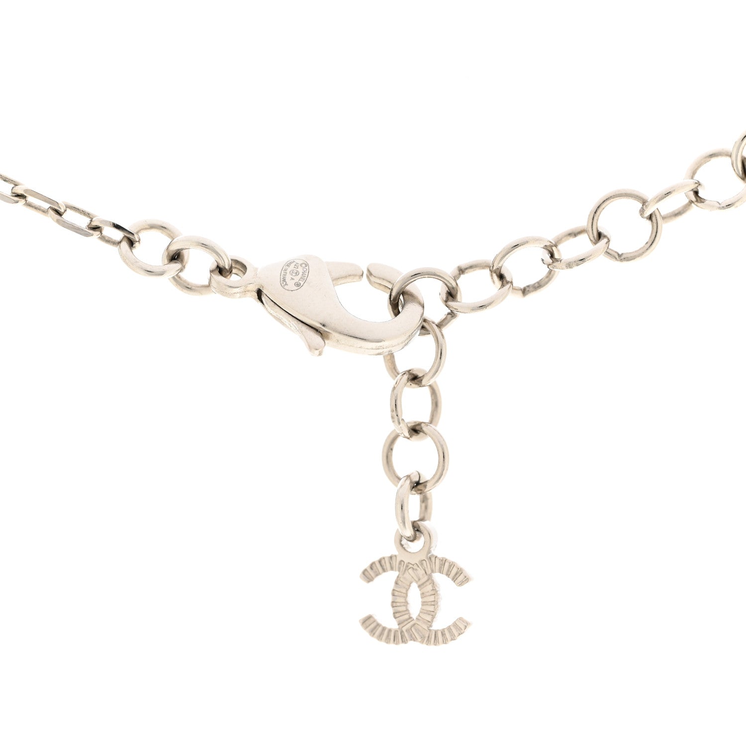 Chanel Metal Crystal CC Round Pendant Necklace Silver 6 of 7