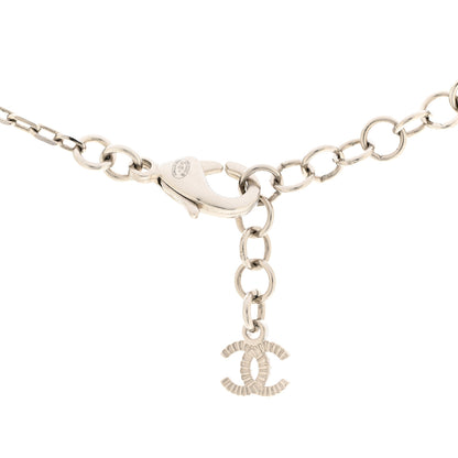 Chanel Metal Crystal CC Round Pendant Necklace Silver 6 of 7