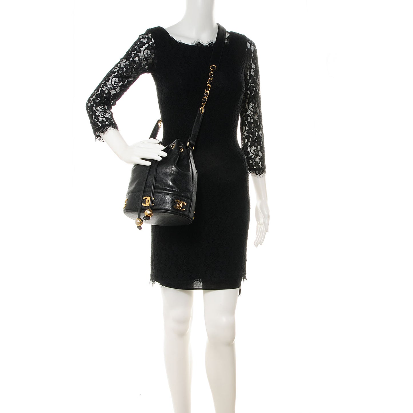 Caviar CC Drawstring Shoulder Bag Black