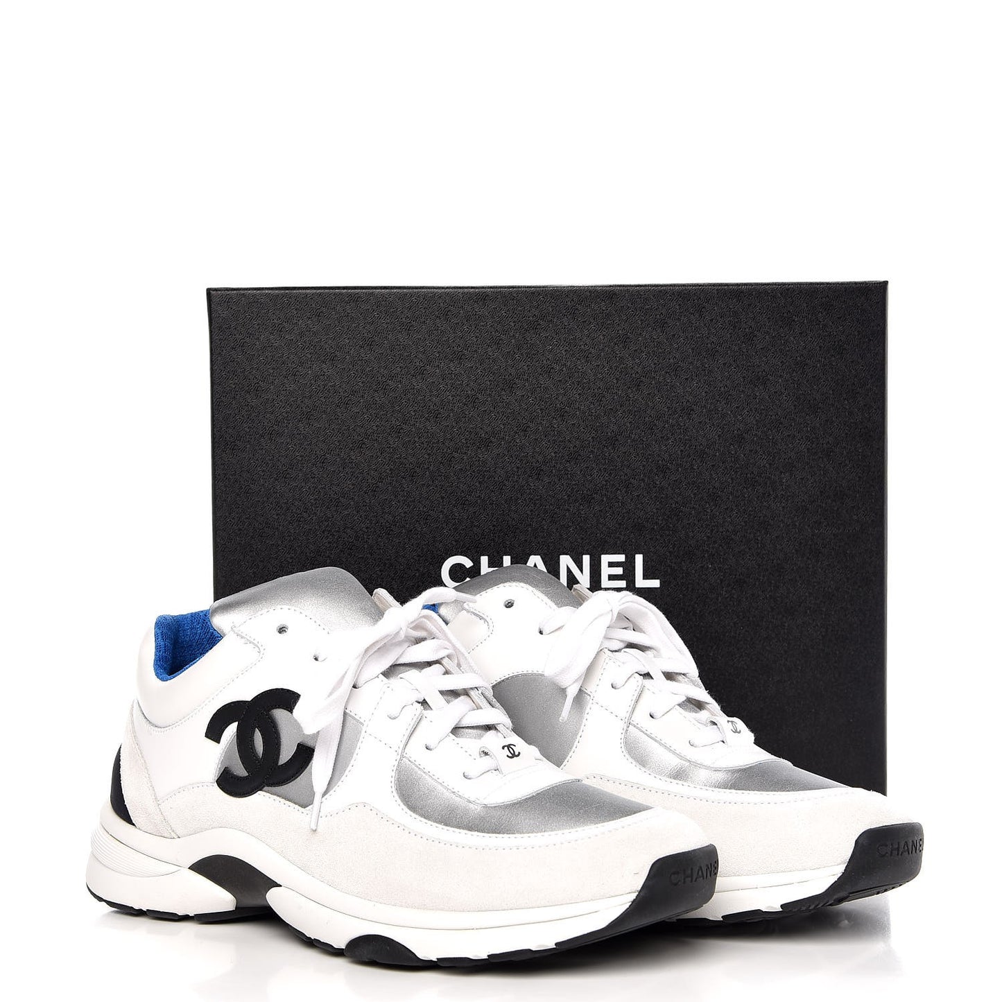 Calfskin Fabric Mens Sneakers 41 White Silver Fluo Blue