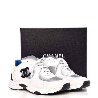 Chanel Calfskin Fabric Mens Sneakers 41 White Silver Fluo Blue 8 of 8