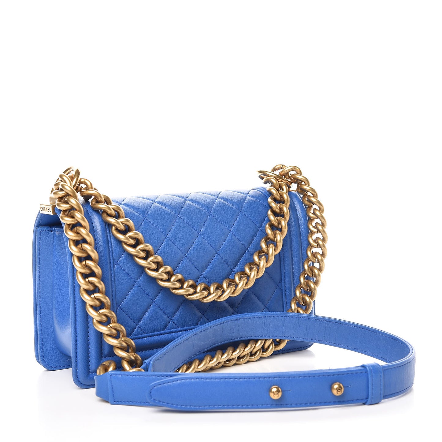 Lambskin Quilted Small Boy Flap Blue