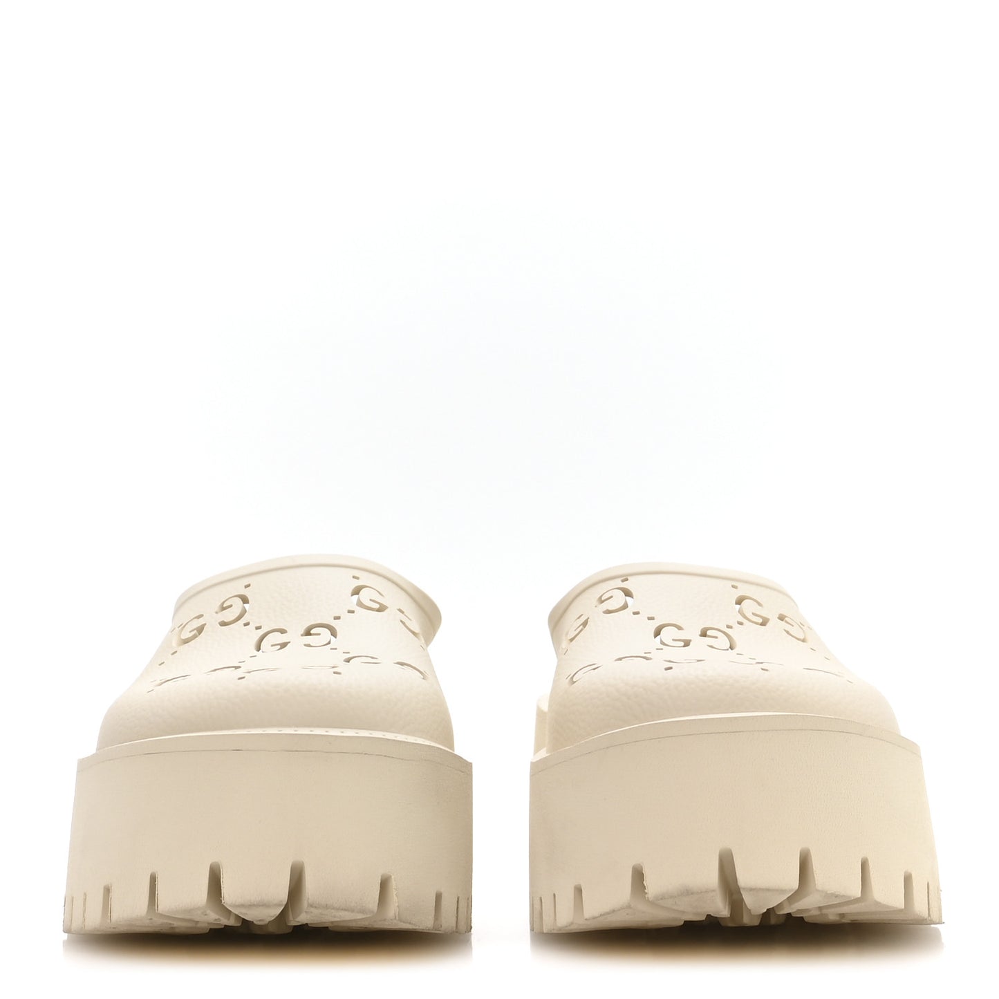 Rubber Monogram GG Go Through Platform Slide Clogs 41 Mystic White