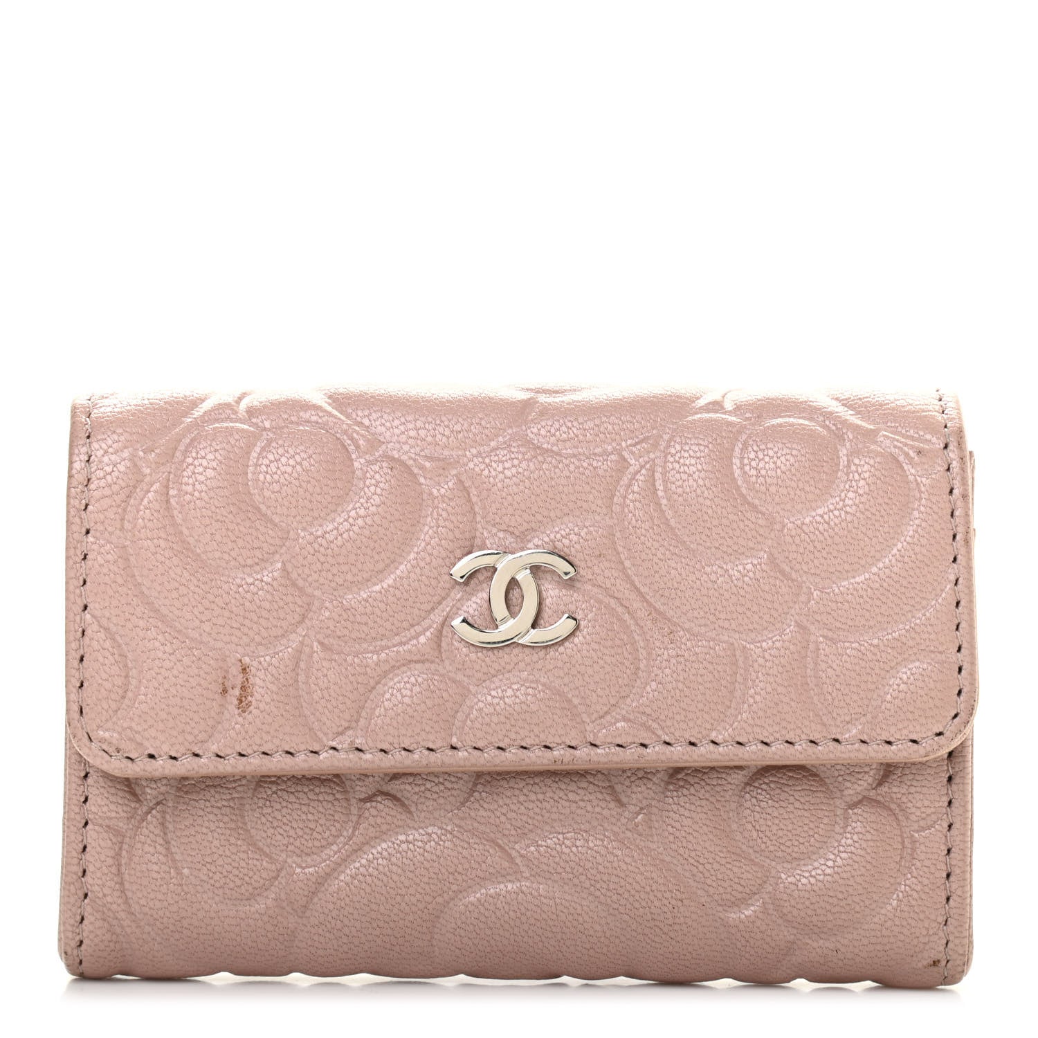 Chanel Goatskin Camellia Embossed Card Holder Wallet Light Pink 1 of 7
