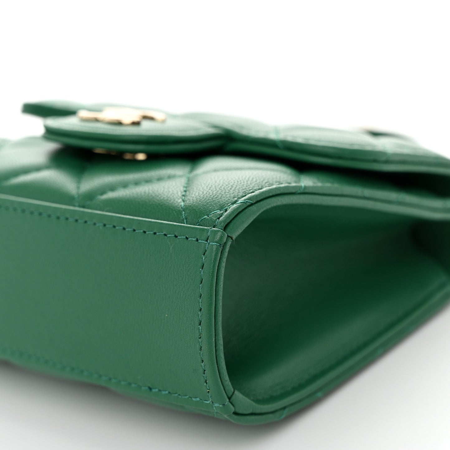 Lambskin Quilted Top Handle Flap Clutch With Chain Green