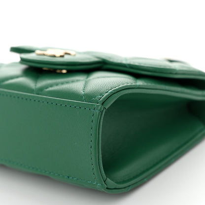 Chanel Lambskin Quilted Top Handle Flap Clutch With Chain Green 10 of 11